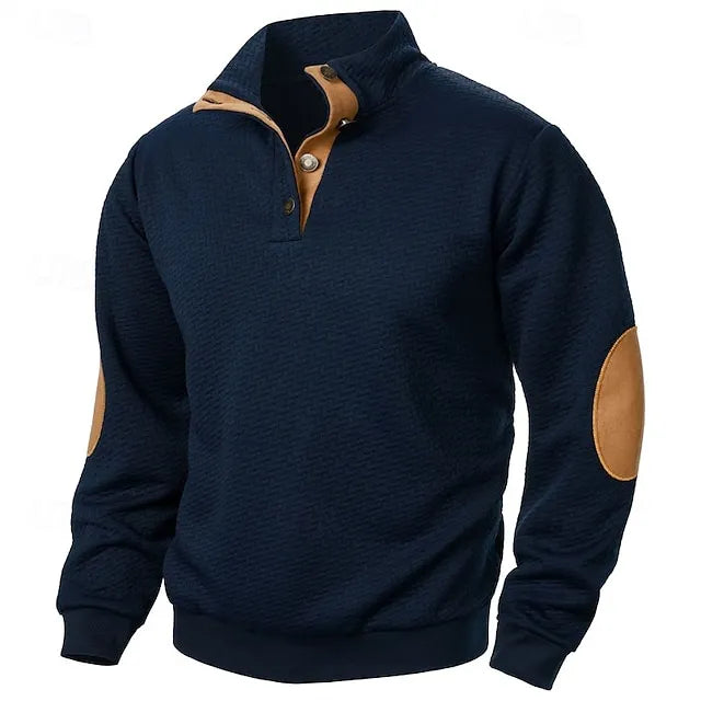 Men's Sweatshirt Black Wine Navy Blue Khaki Dark Gray Standing Collar Color Block Jacquard Patchwork Sports & Outdoor Daily Holiday Textured Streetwear Basic Casual Spring &  Fall Clothing Apparel