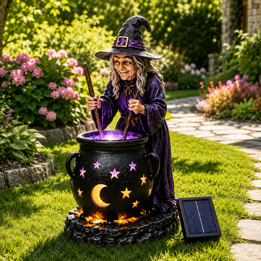 Halloween Witch Glowing Cauldron Solar Light
