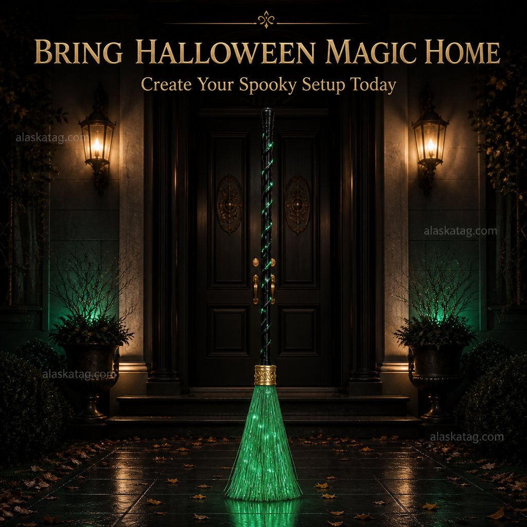 🧙 Animated Witch Broom Halloween Decoration with Lights and Sound