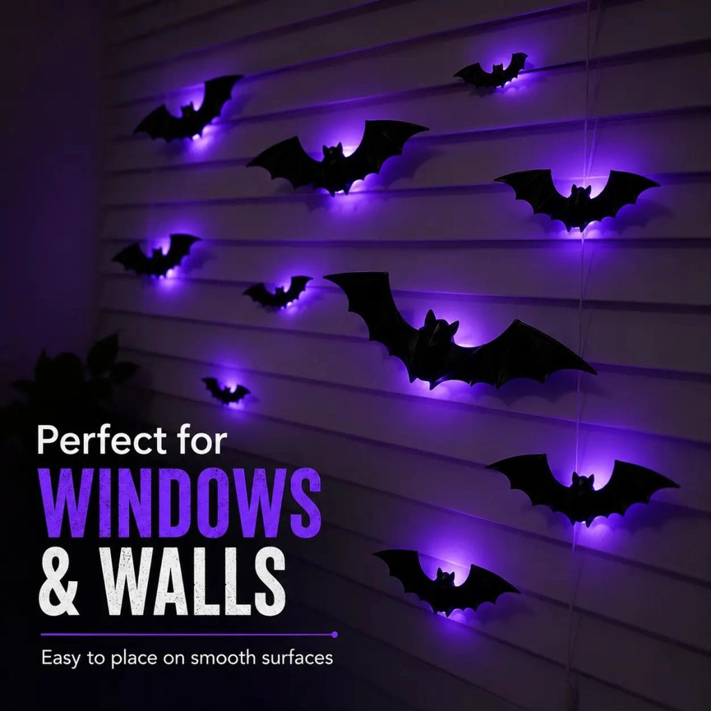 3D LED Glowing Bat Wall Decorations – Halloween Flying Bat Swarm Set