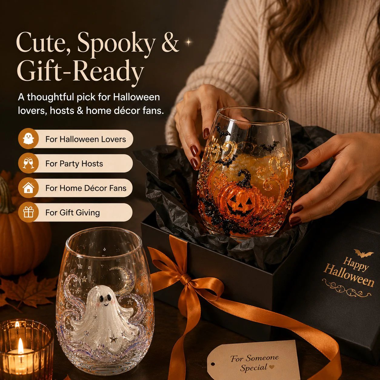 🔥 LAST DAY 40% OFF - 🎃 3D Halloween Glass Cups | Perfect for Parties & Cozy Fall Home Bars