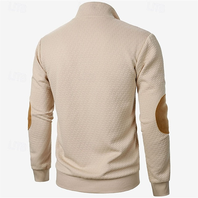 Men's Sweatshirt Black Wine Navy Blue Khaki Dark Gray Standing Collar Color Block Jacquard Patchwork Sports & Outdoor Daily Holiday Textured Streetwear Basic Casual Spring &  Fall Clothing Apparel