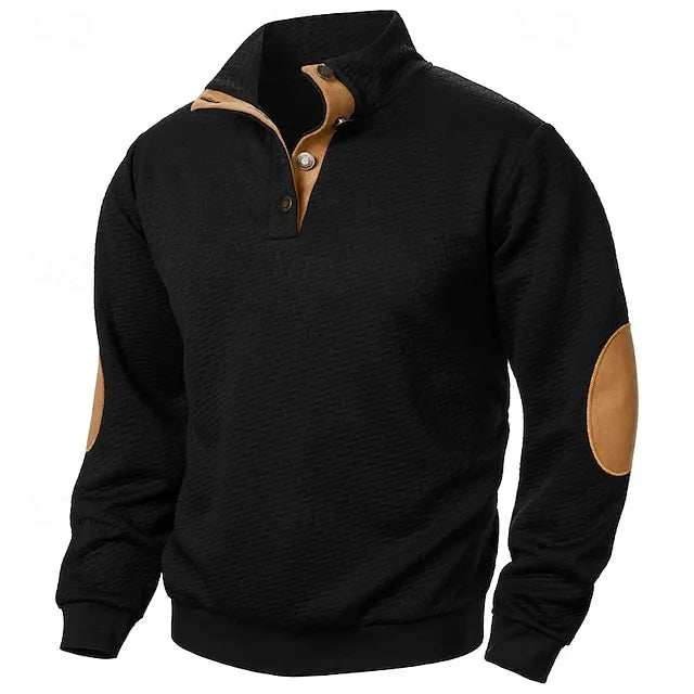 Men's Sweatshirt Black Wine Navy Blue Khaki Dark Gray Standing Collar Color Block Jacquard Patchwork Sports & Outdoor Daily Holiday Textured Streetwear Basic Casual Spring &  Fall Clothing Apparel