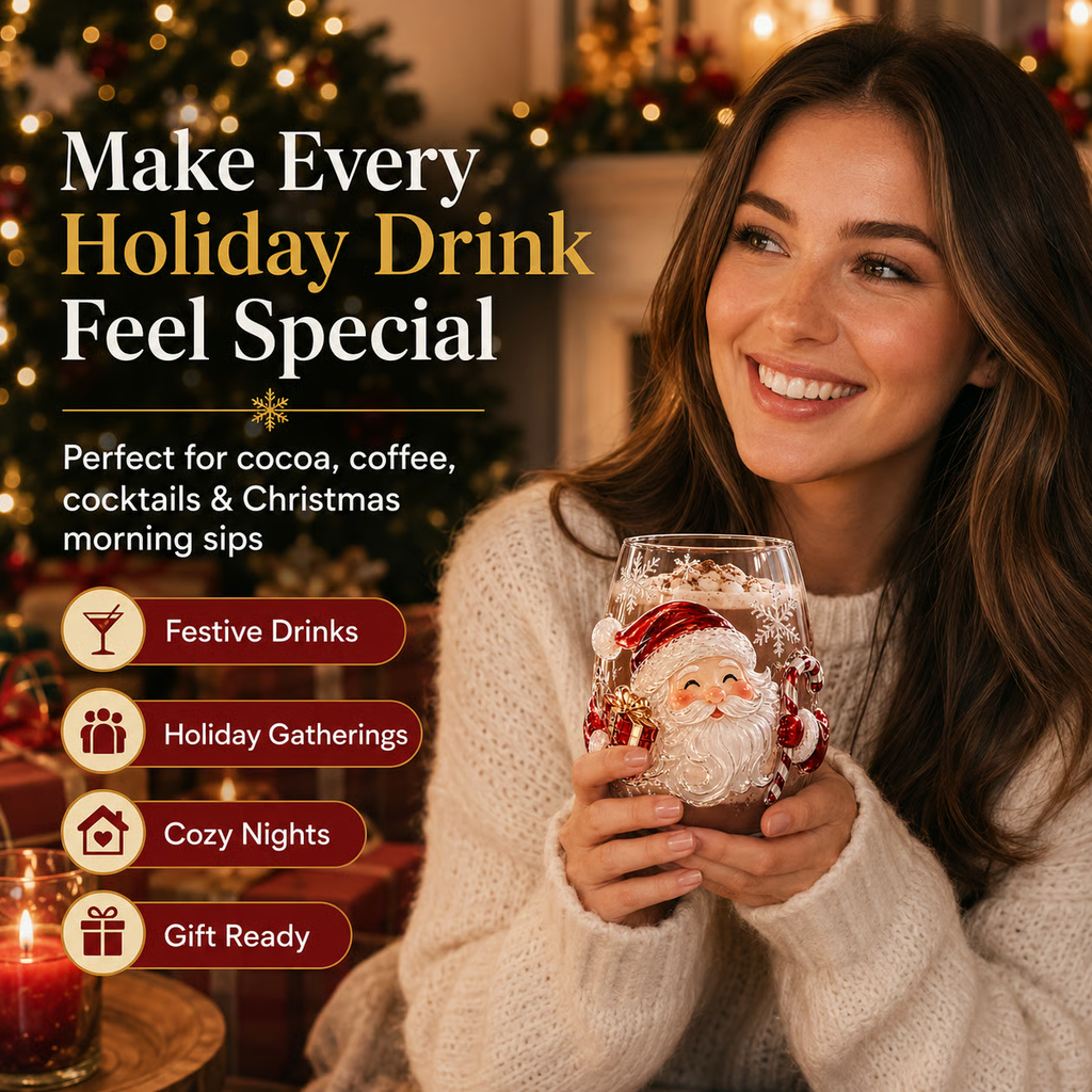 BUY 3 GET 1 FREE🎁 Magical Christmas 3D Glass Cup Collection – Santa, Reindeer, Snowman & Christmas Tree