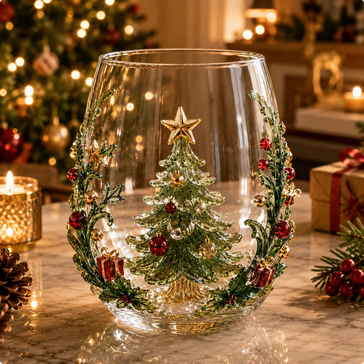 BUY 3 GET 1 FREE🎁 Magical Christmas 3D Glass Cup Collection – Santa, Reindeer, Snowman & Christmas Tree