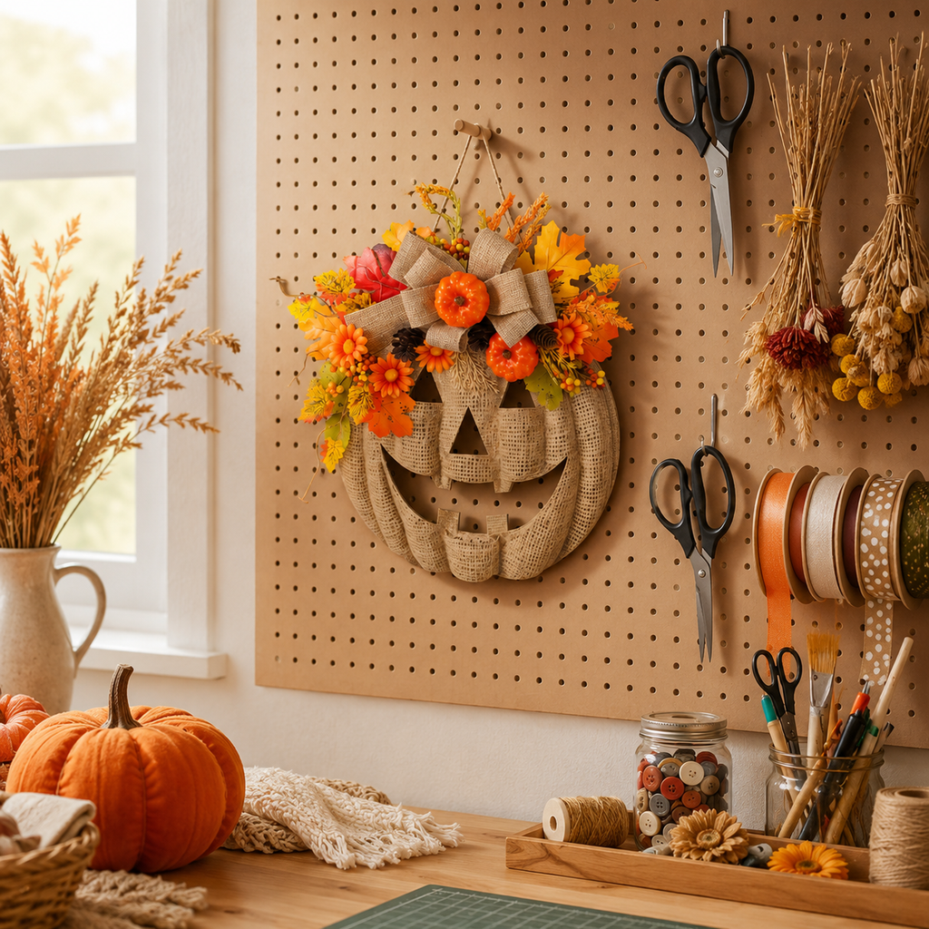 Lighted Burlap Pumpkin Wreath with Remote Control 🎃✨ Cozy Fall Door Decor with 8 Light Modes & Warm LED Glow