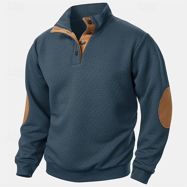 Men's Sweatshirt Black Wine Navy Blue Khaki Dark Gray Standing Collar Color Block Jacquard Patchwork Sports & Outdoor Daily Holiday Textured Streetwear Basic Casual Spring &  Fall Clothing Apparel