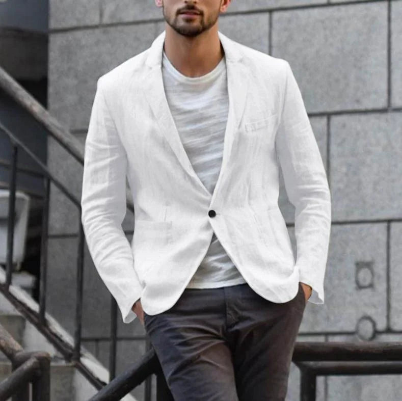 Slim suit jacket in cotton and linen