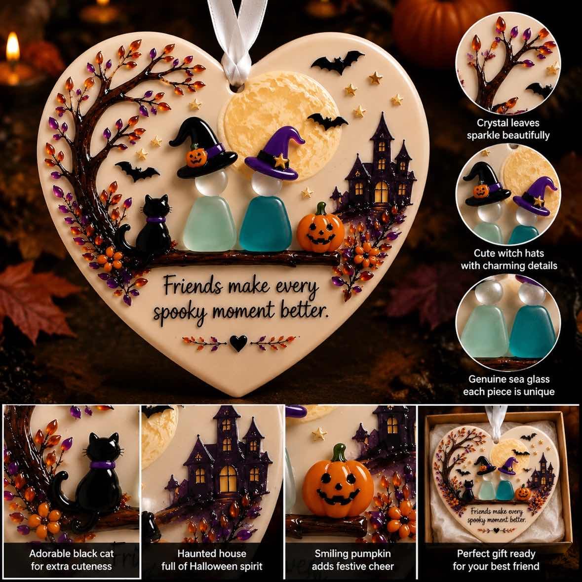 Halloween Friendship Sea Glass Ornament