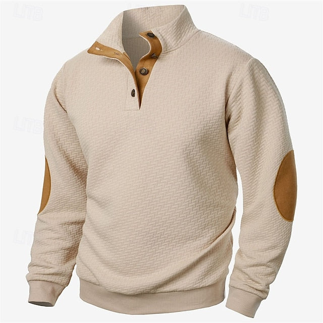 Men's Sweatshirt Black Wine Navy Blue Khaki Dark Gray Standing Collar Color Block Jacquard Patchwork Sports & Outdoor Daily Holiday Textured Streetwear Basic Casual Spring &  Fall Clothing Apparel