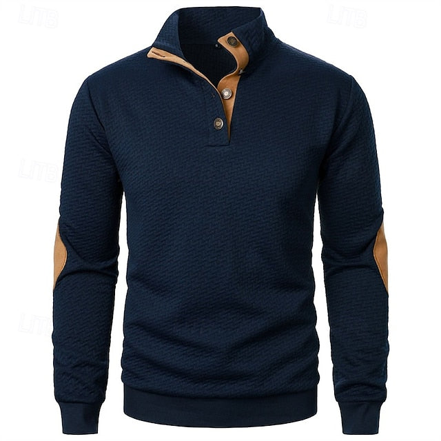 Men's Sweatshirt Black Wine Navy Blue Khaki Dark Gray Standing Collar Color Block Jacquard Patchwork Sports & Outdoor Daily Holiday Textured Streetwear Basic Casual Spring &  Fall Clothing Apparel