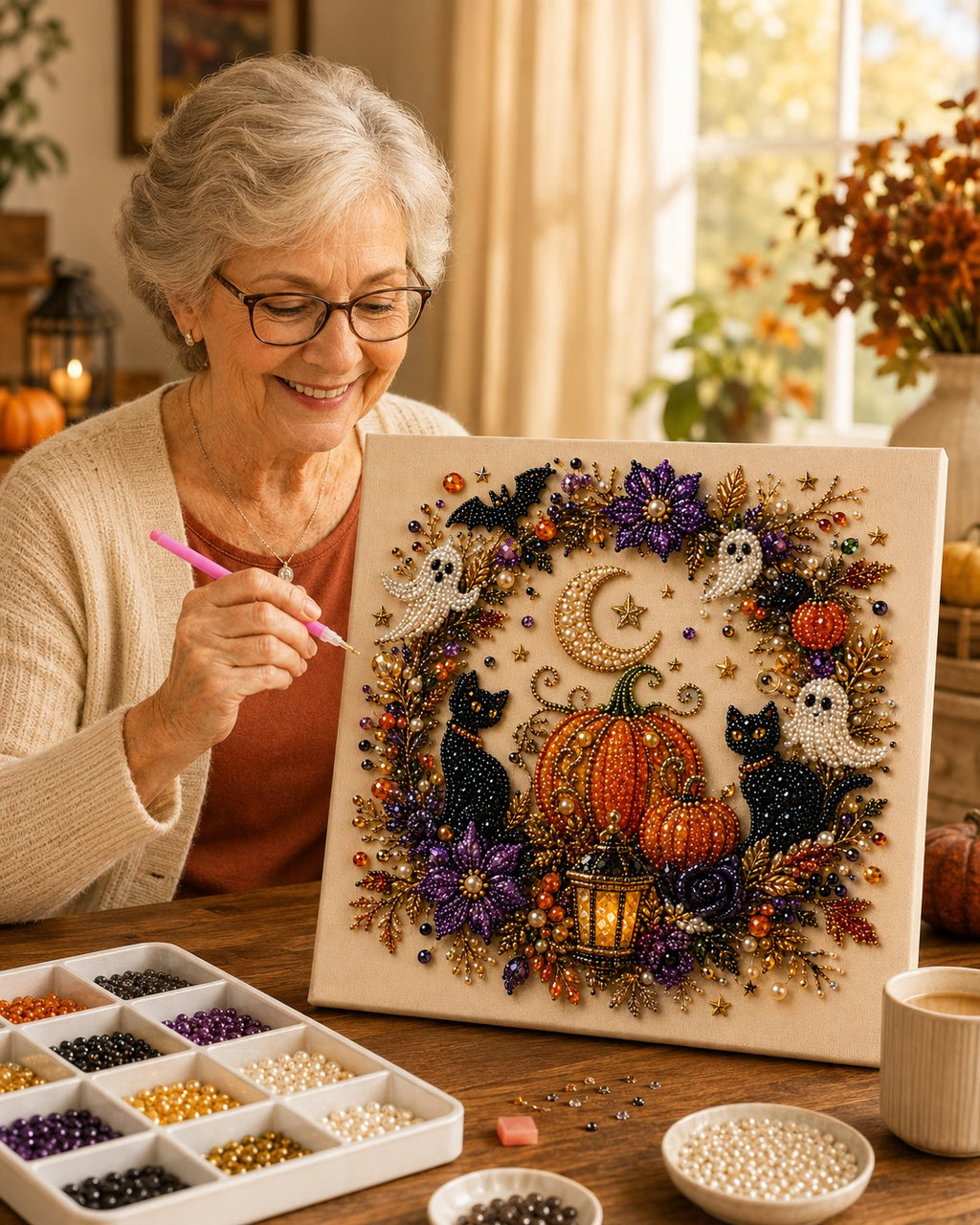 Last Day 60% OFF – ?✨ Halloween Pearl Art DIY Kit – Turn Tiny Pearls into Spooky-Cute Magic