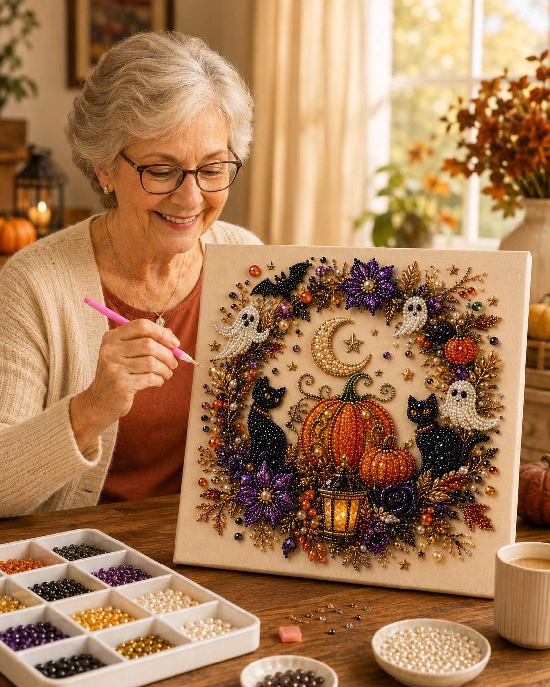 Last Day 60% OFF – ?✨ Halloween Pearl Art DIY Kit – Turn Tiny Pearls into Spooky-Cute Magic