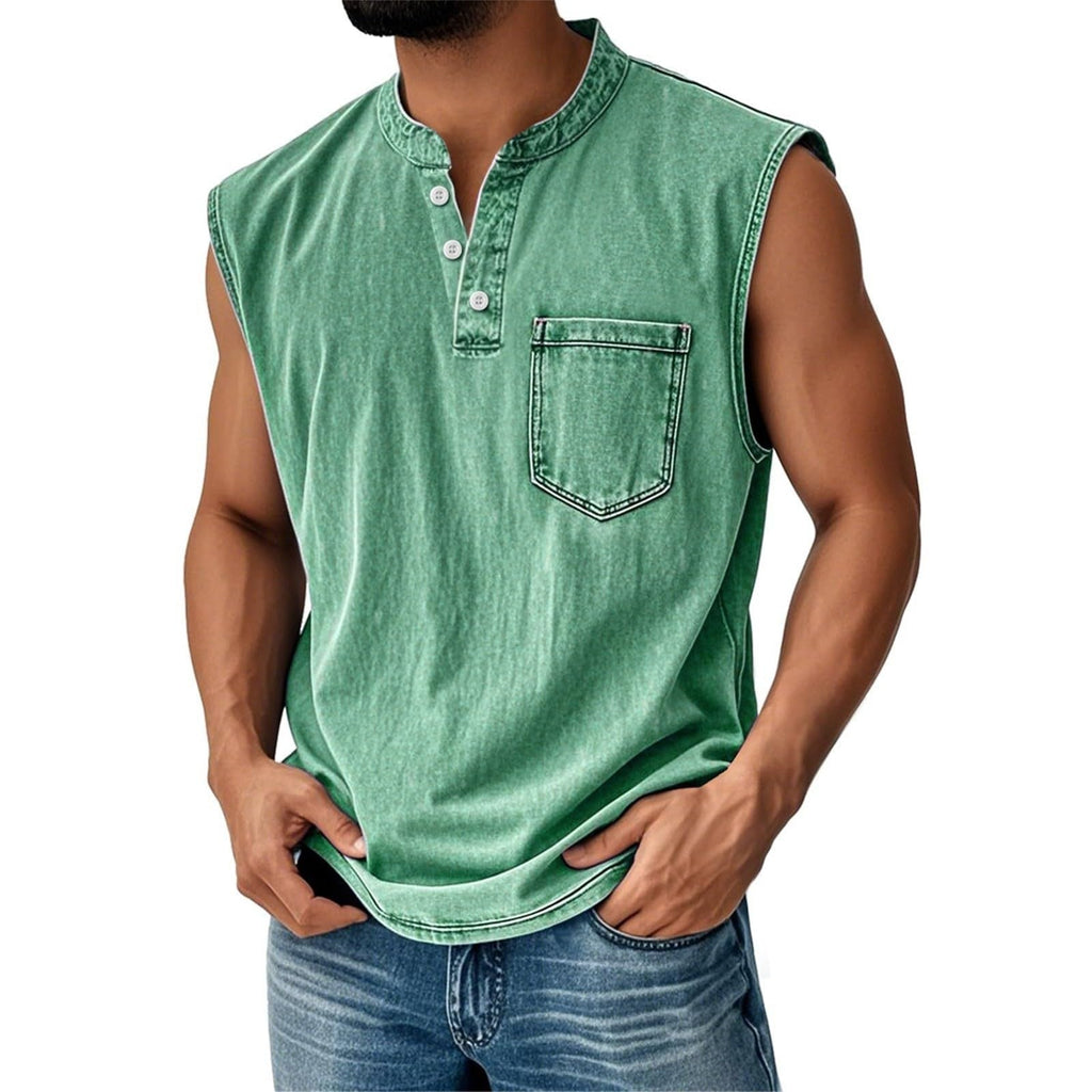Men Stand Collar Henley Sleeveless Tank Top