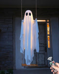 LinkCute 5FT Giant Hanging Swing Ghost Halloween Decoration with 8-Mode LED Lights & Adjustable Rope for Outdoor Porch & Garden