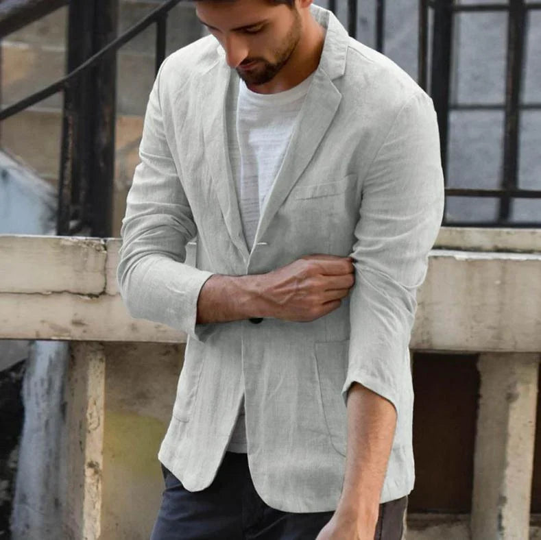 Slim suit jacket in cotton and linen