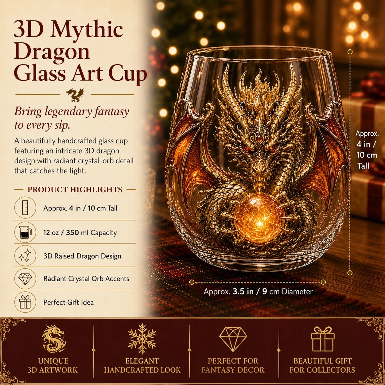 🐉✨ 3D Mythical Dragon Glass | Exclusive fantasy glass with embossed design for whisky, home bar, decoration and legendary gifts 🎁