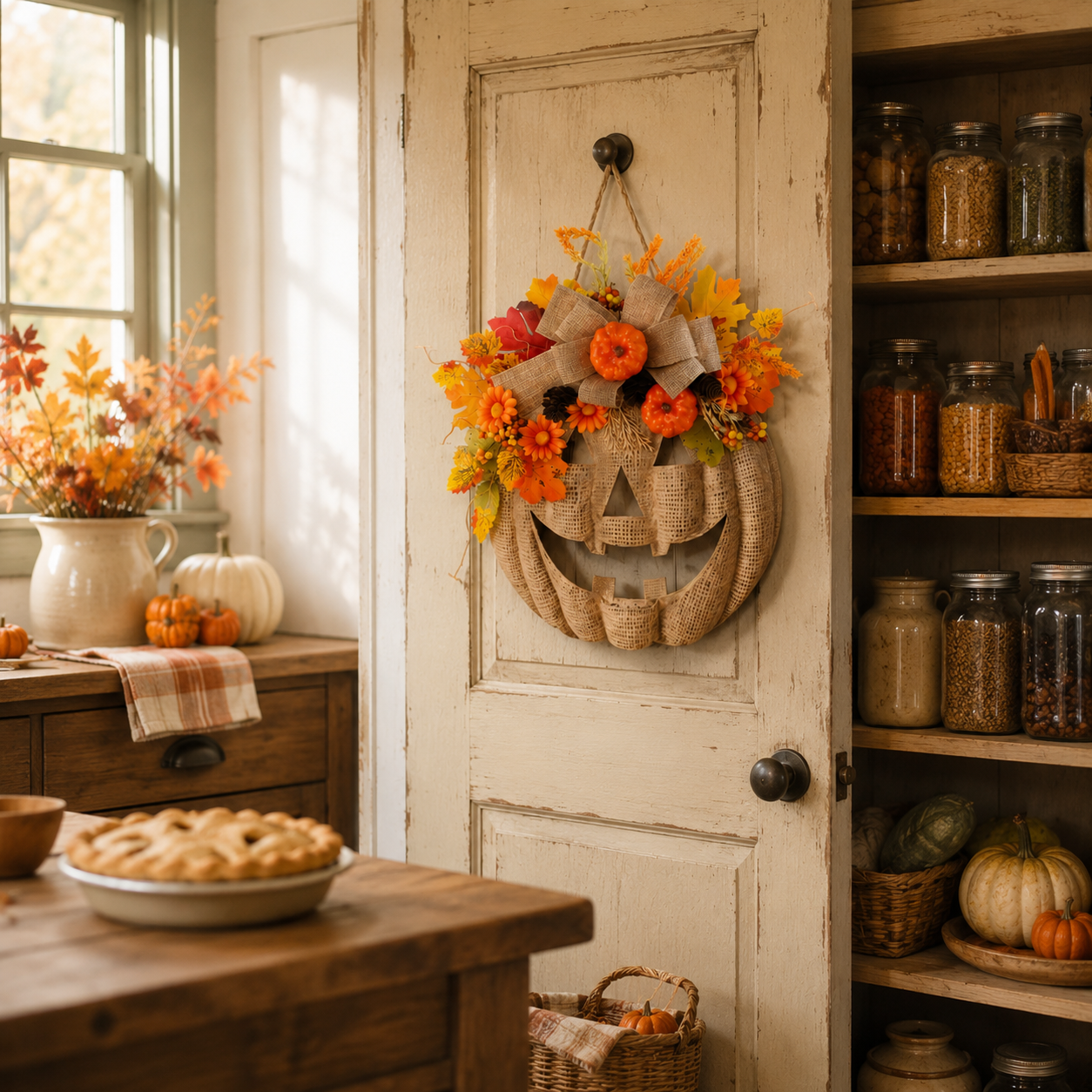 Lighted Burlap Pumpkin Wreath with Remote Control 🎃✨ Cozy Fall Door Decor with 8 Light Modes & Warm LED Glow