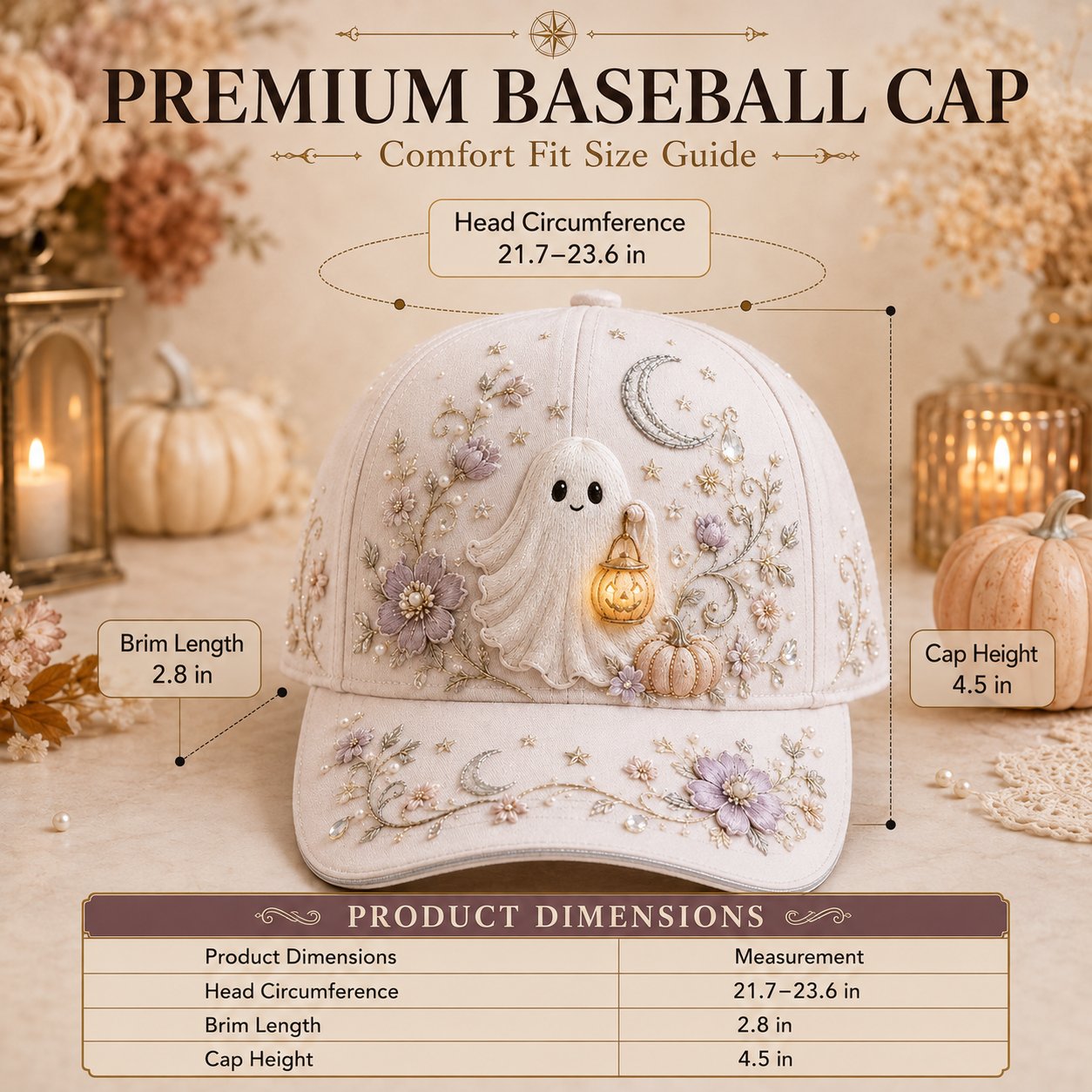 👻✨3D Halloween Embroidery Cap | Spooky Cute Adjustable Hat for Fall Outfits, Daily Styling & Halloween Parties
