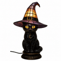 🔥Exclusive Limited Item 👍🔥49%OFF🐈 Gothic Stained Glass Witch Black Cat Table Lamp | Halloween Witch Hat Night Light Decor