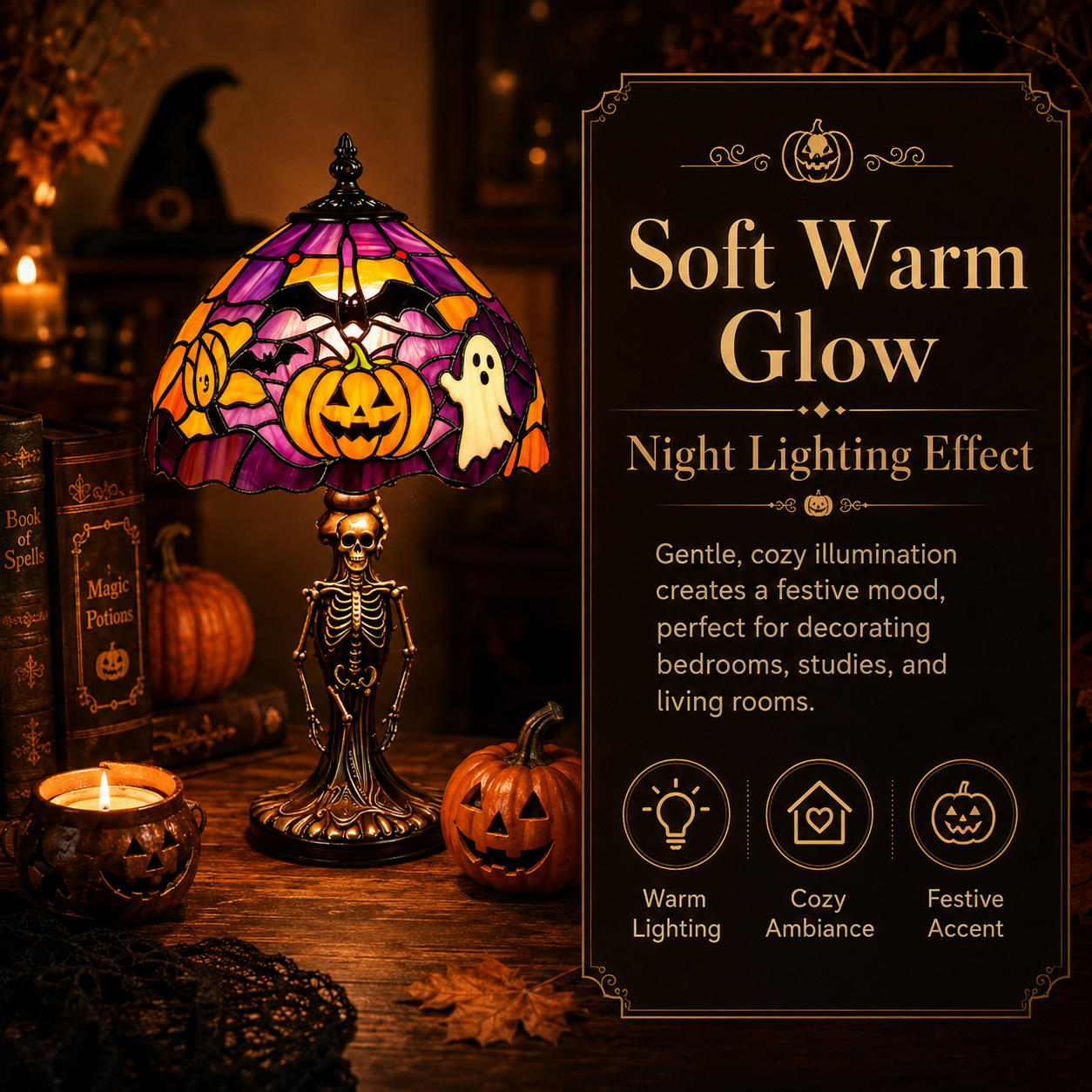 🎃 Tiffany-Style Halloween Lamp 👻 Spooky Glow for Any Room