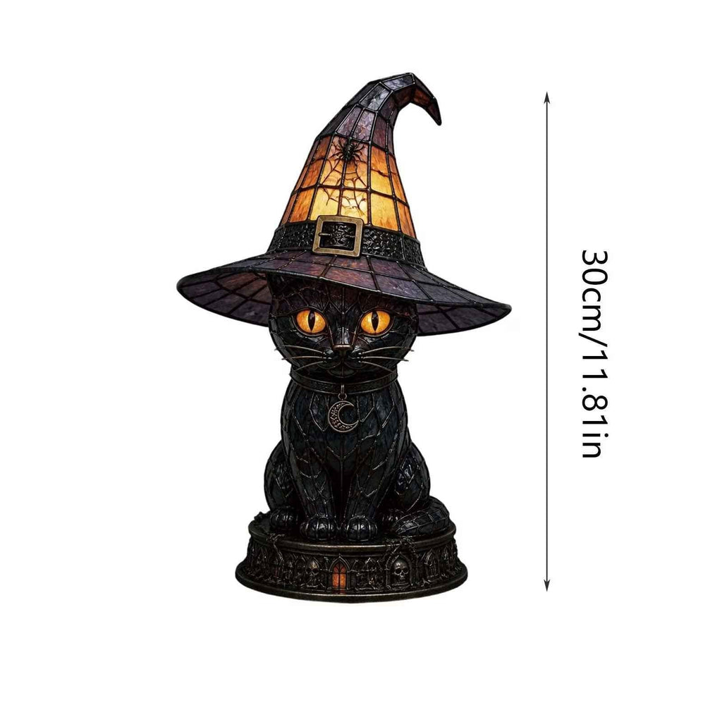 🔥Exclusive Limited Item 👍🔥49%OFF🐈 Gothic Stained Glass Witch Black Cat Table Lamp | Halloween Witch Hat Night Light Decor