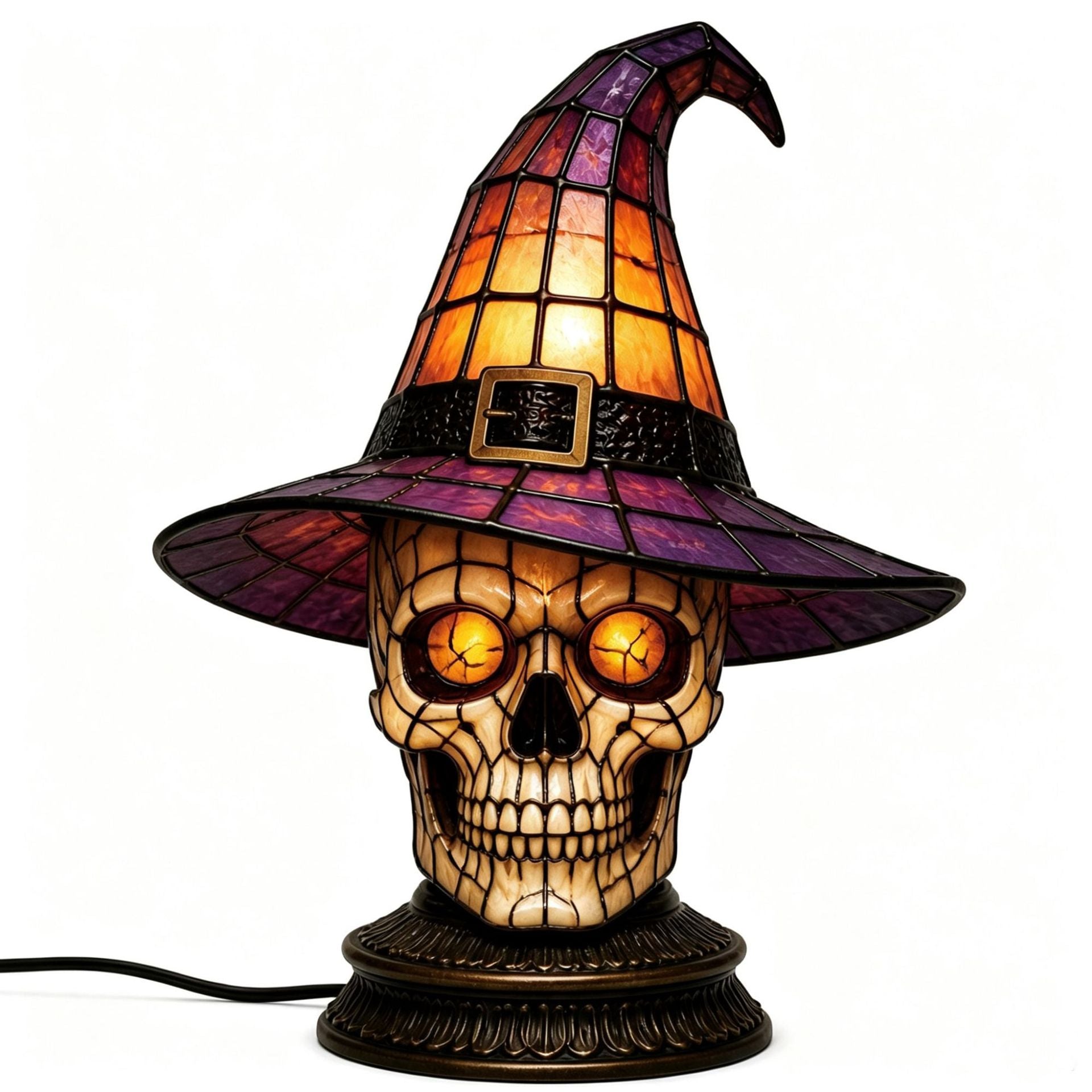 🔥Exclusive Limited Item 👍🔥49%OFF🐈 Gothic Stained Glass Witch Black Cat Table Lamp | Halloween Witch Hat Night Light Decor
