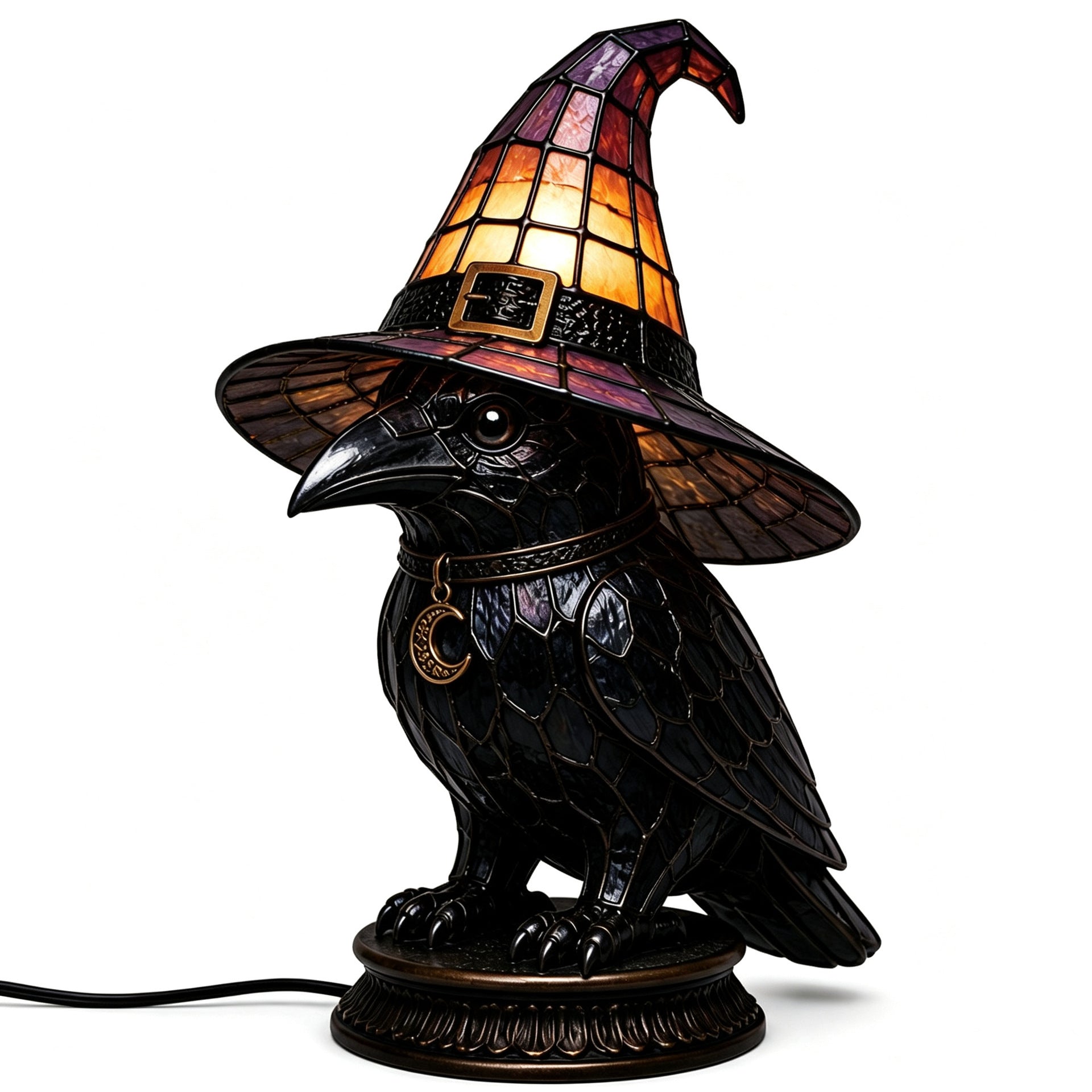 🔥Exclusive Limited Item 👍🔥49%OFF🐈 Gothic Stained Glass Witch Black Cat Table Lamp | Halloween Witch Hat Night Light Decor