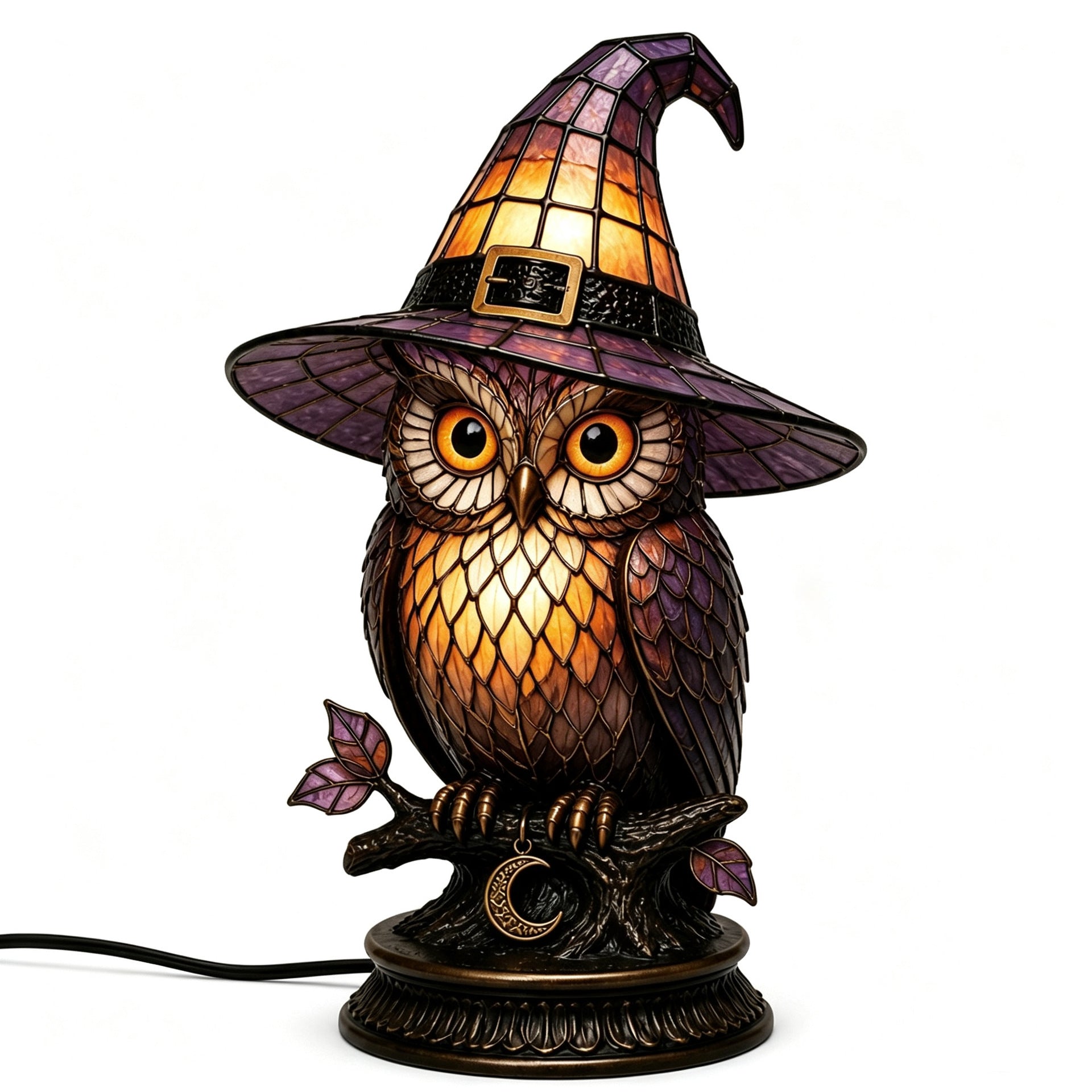 🔥Exclusive Limited Item 👍🔥49%OFF🐈 Gothic Stained Glass Witch Black Cat Table Lamp | Halloween Witch Hat Night Light Decor