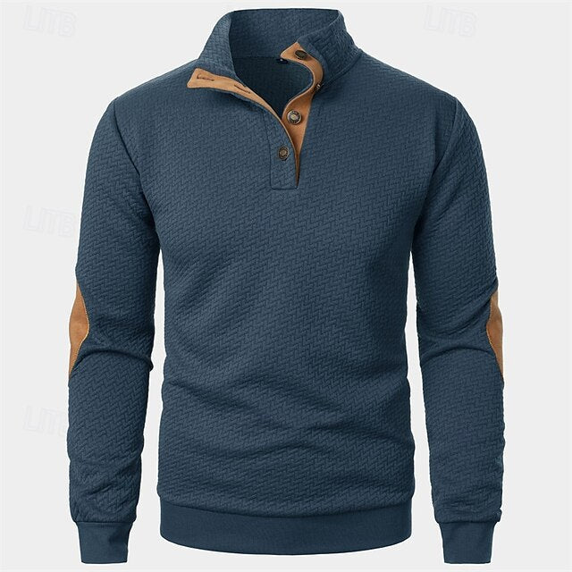 Men's Sweatshirt Black Wine Navy Blue Khaki Dark Gray Standing Collar Color Block Jacquard Patchwork Sports & Outdoor Daily Holiday Textured Streetwear Basic Casual Spring &  Fall Clothing Apparel