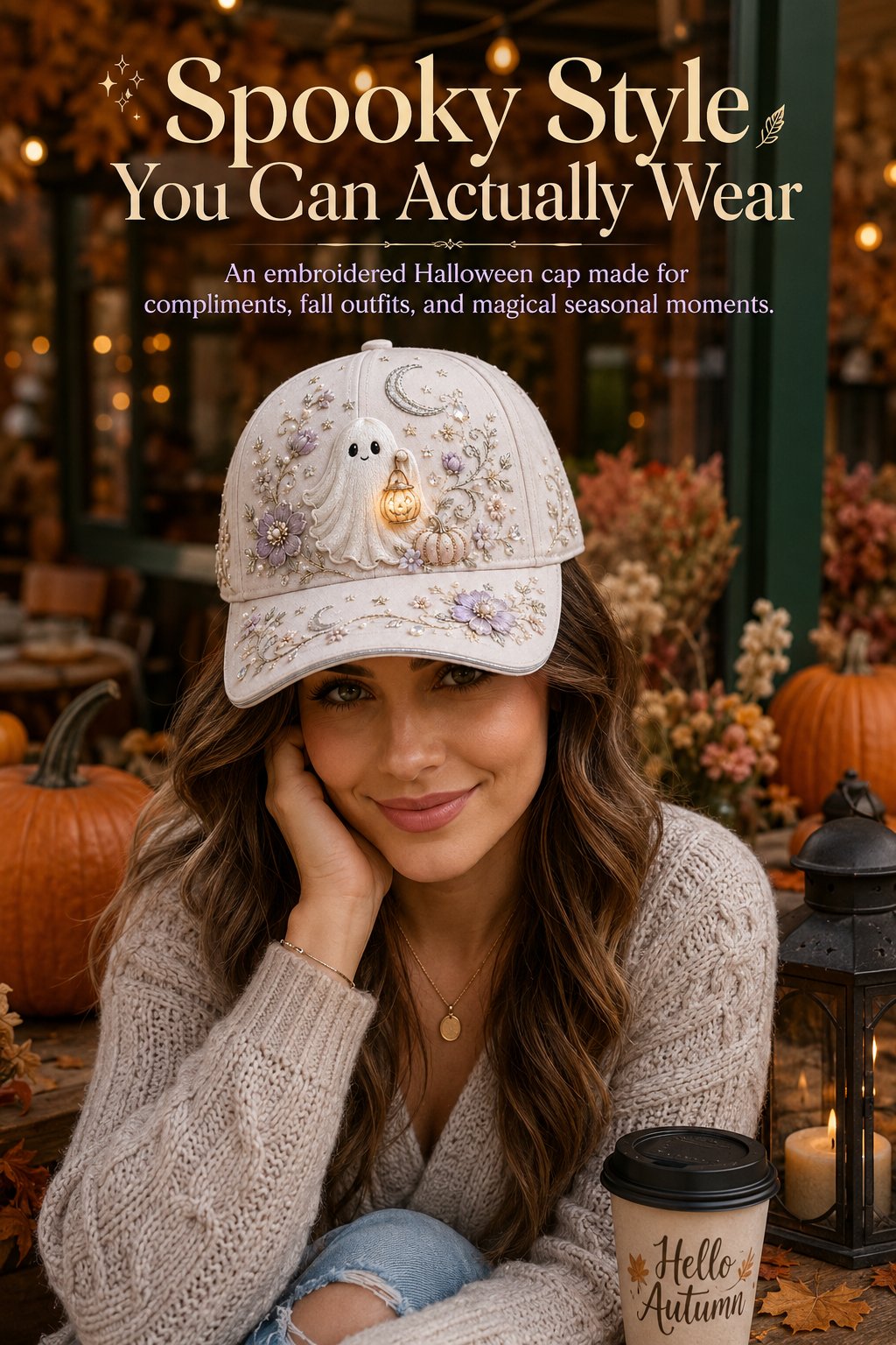 👻✨3D Halloween Embroidery Cap | Spooky Cute Adjustable Hat for Fall Outfits, Daily Styling & Halloween Parties