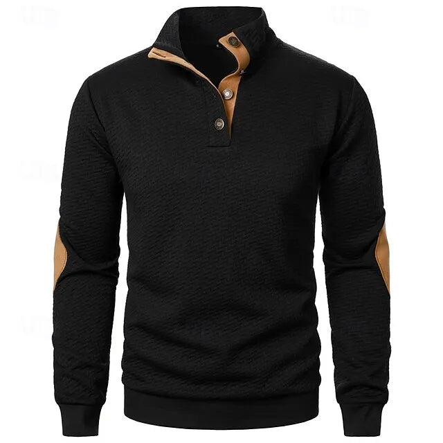 Men's Sweatshirt Black Wine Navy Blue Khaki Dark Gray Standing Collar Color Block Jacquard Patchwork Sports & Outdoor Daily Holiday Textured Streetwear Basic Casual Spring &  Fall Clothing Apparel