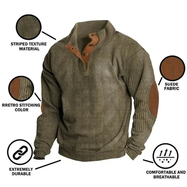 Men's Sweatshirt Corduroy Pullover Apricot Black Blue Brown Khaki Standing Collar Color Block Patchwork Tactical Sports & Outdoor Casual Corduroy Streetwear Casual Athletic Spring & Summer Clothing