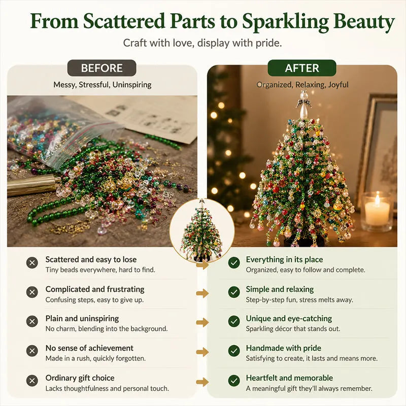 Elegant Beaded Mini Christmas Tree – Collector's Holiday Decor Set, Tabletop 🎄