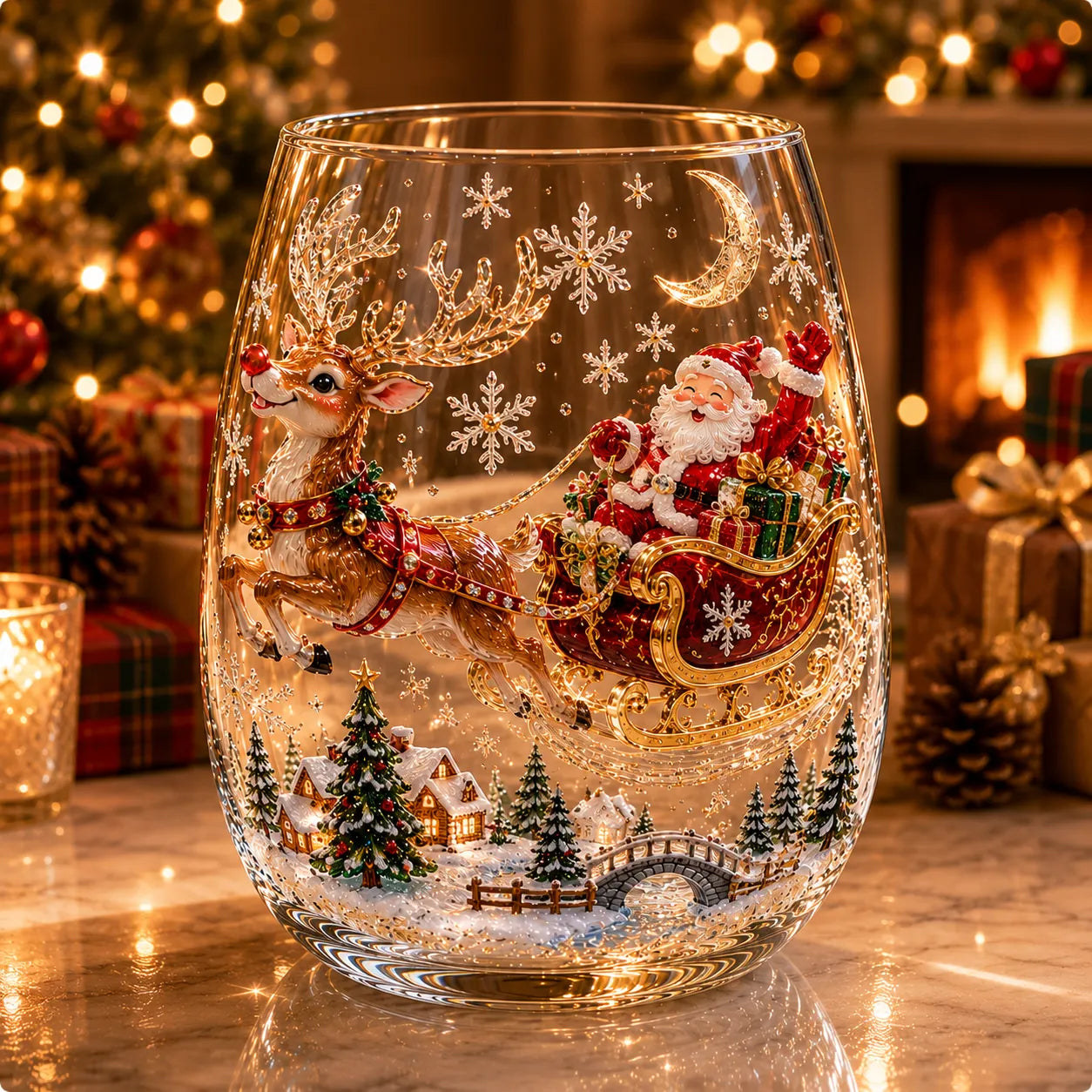 BUY 3 GET 1 FREE🎁 Magical Christmas 3D Glass Cup Collection – Santa, Reindeer, Snowman & Christmas Tree