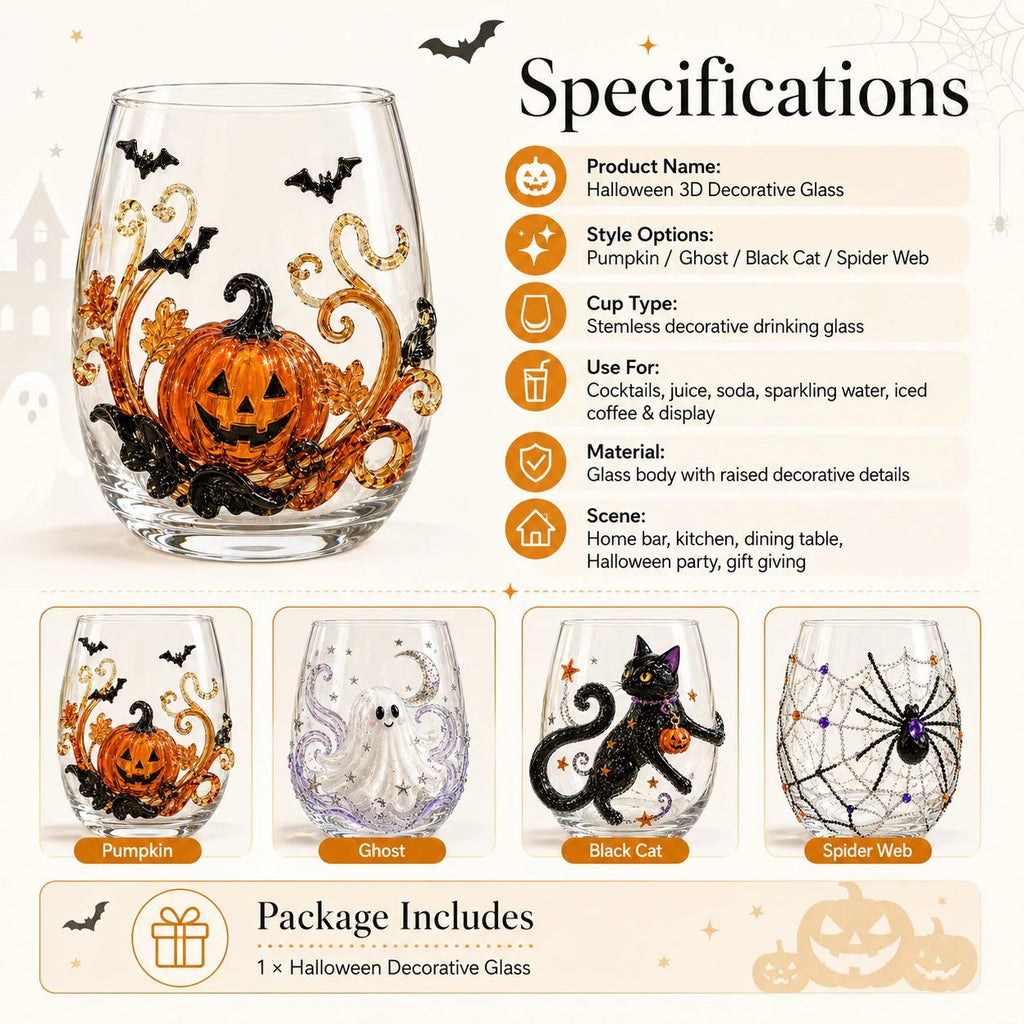 🔥 LAST DAY 40% OFF - 🎃 3D Halloween Glass Cups | Perfect for Parties & Cozy Fall Home Bars