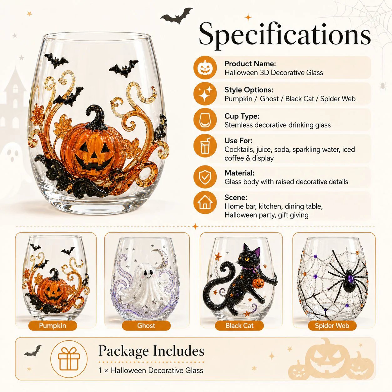 🔥 LAST DAY 40% OFF - 🎃 3D Halloween Glass Cups | Perfect for Parties & Cozy Fall Home Bars