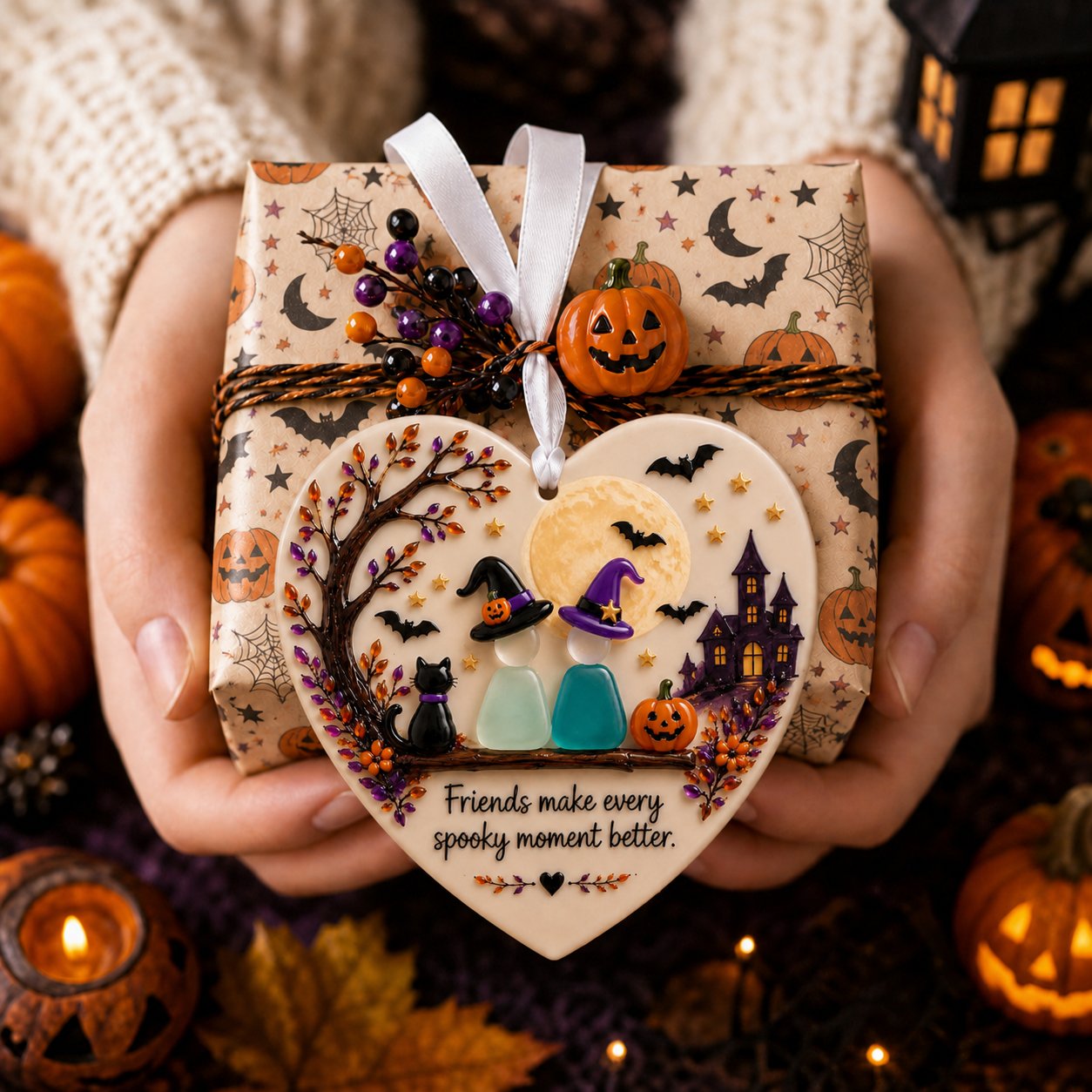 Halloween Friendship Sea Glass Ornament