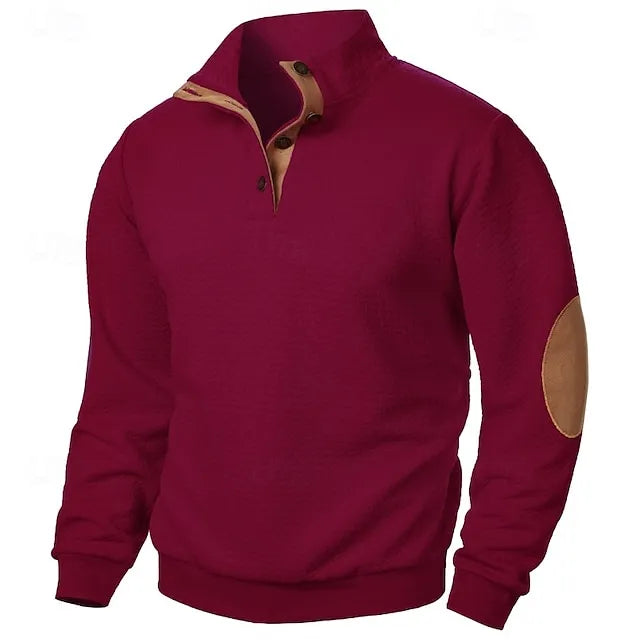 Men's Sweatshirt Black Wine Navy Blue Khaki Dark Gray Standing Collar Color Block Jacquard Patchwork Sports & Outdoor Daily Holiday Textured Streetwear Basic Casual Spring &  Fall Clothing Apparel