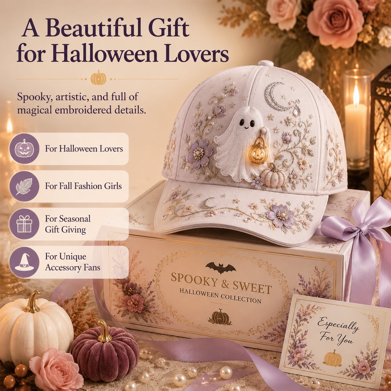 👻✨3D Halloween Embroidery Cap | Spooky Cute Adjustable Hat for Fall Outfits, Daily Styling & Halloween Parties