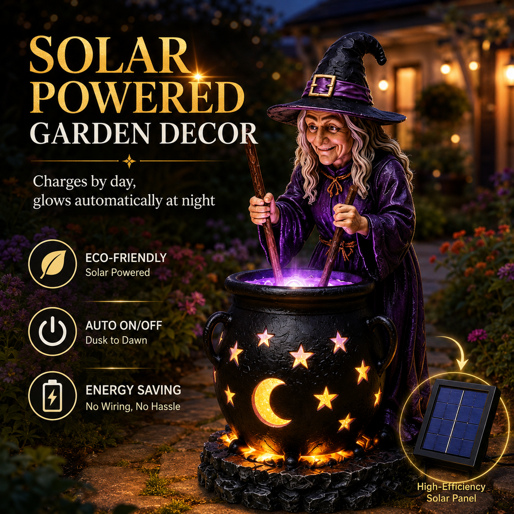 Halloween Witch Glowing Cauldron Solar Light