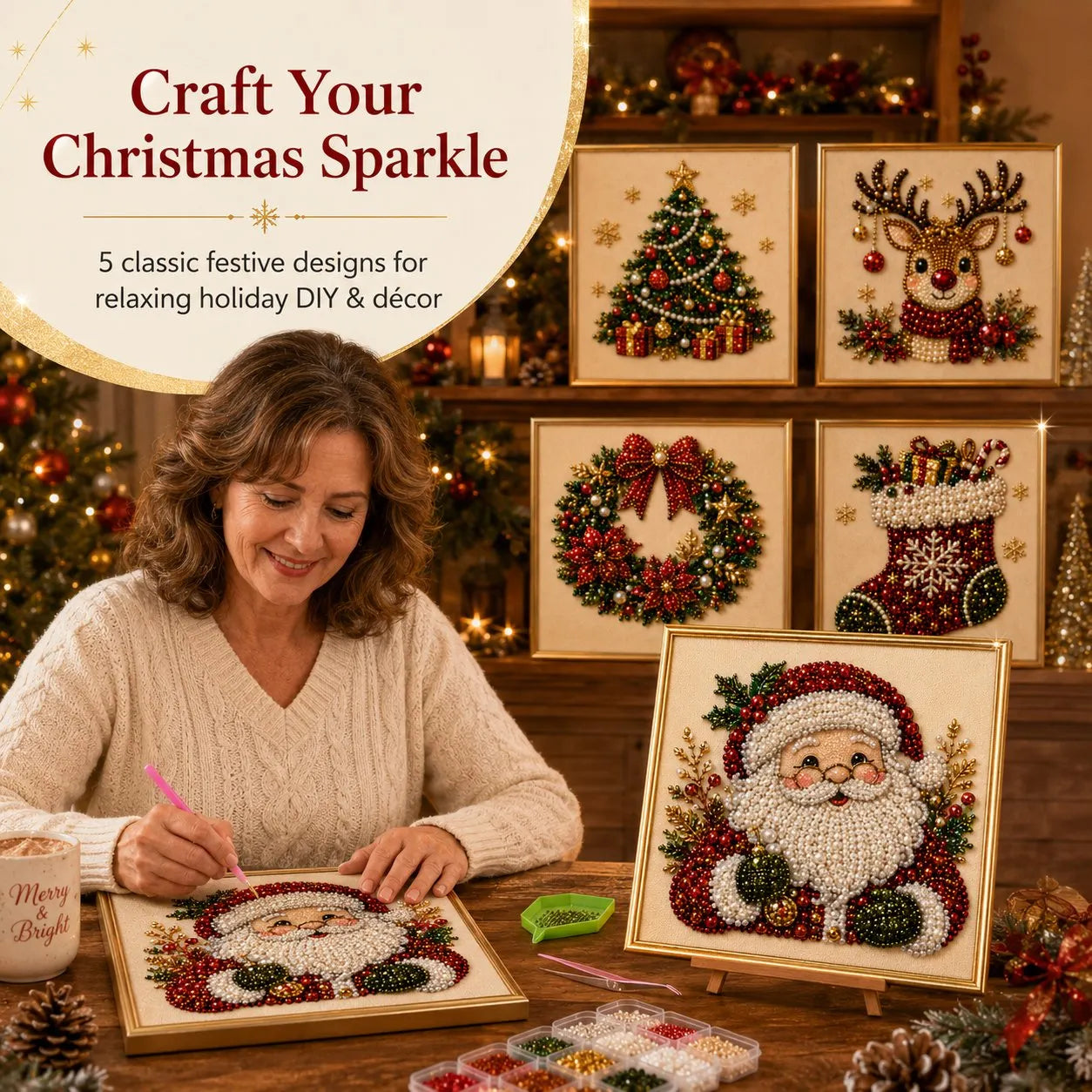 Relaxing & Beginner-Friendly - DIY Christmas Pearl Diamond Painting Art Kit