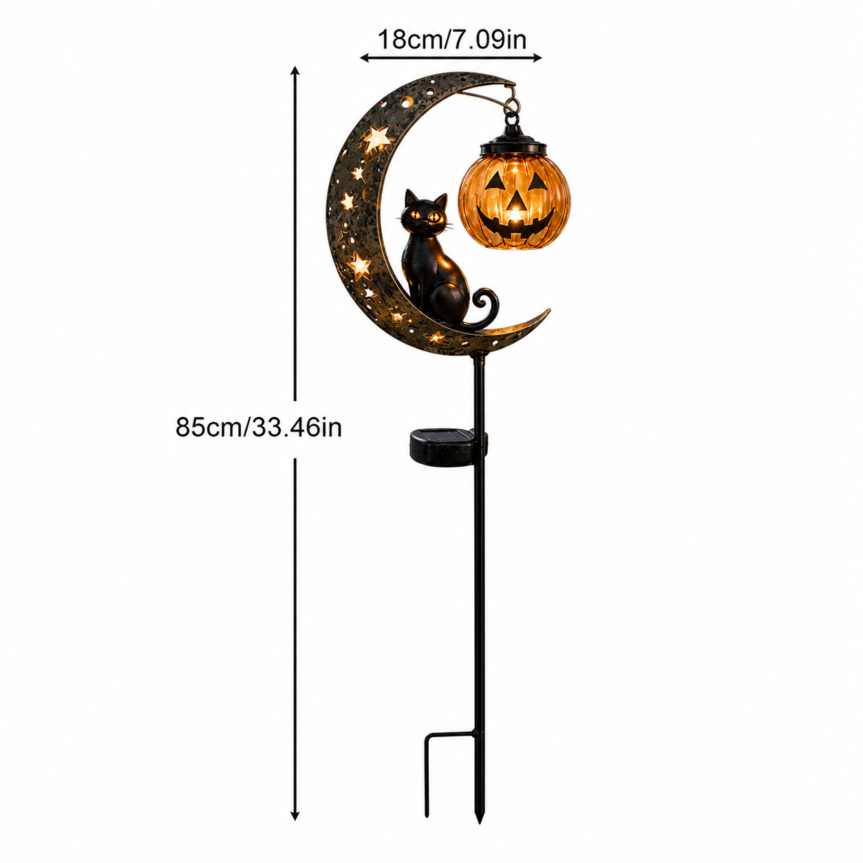 🎃 Solar Black Cat & Pumpkin Moon Garden Stake Light 🐈‍⬛– Magical Halloween Yard Décor